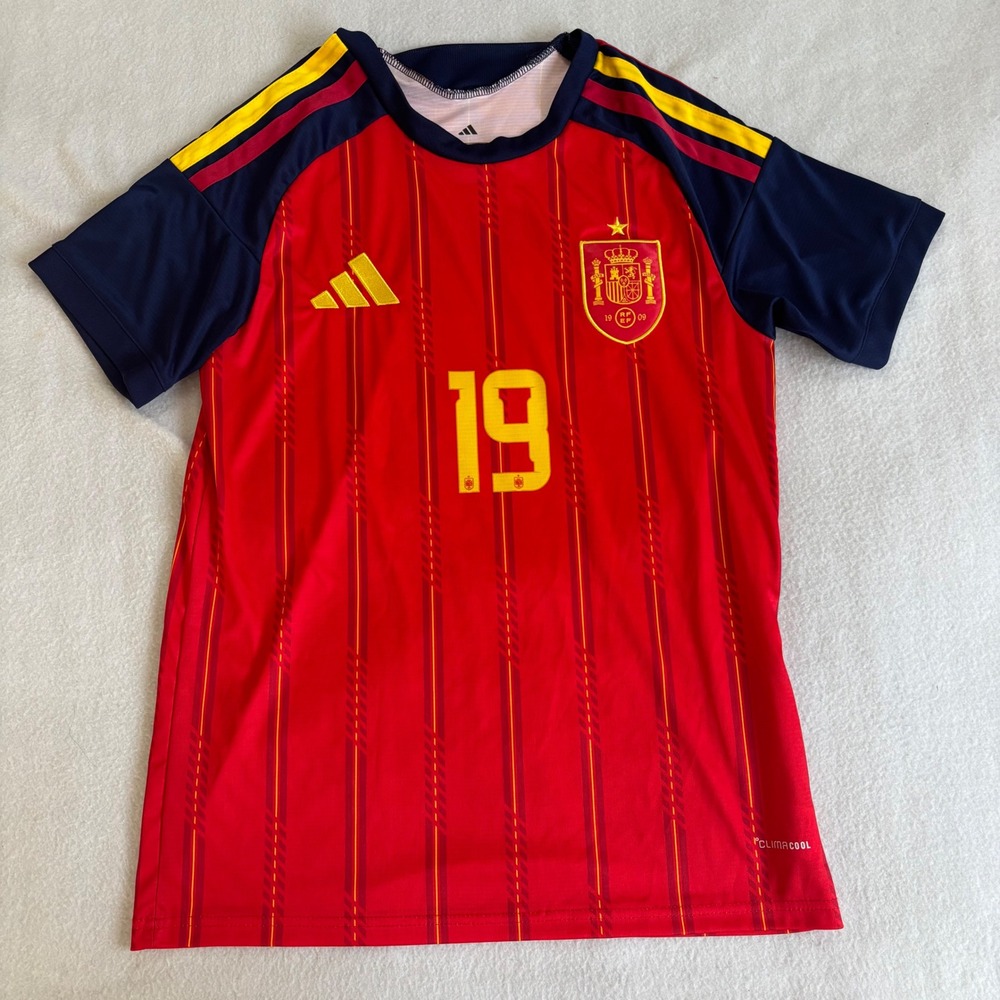 Adidas Spain Lamine Yamal 19 Soccer Jersey Mens Small Red Slim Fit ClimaCool